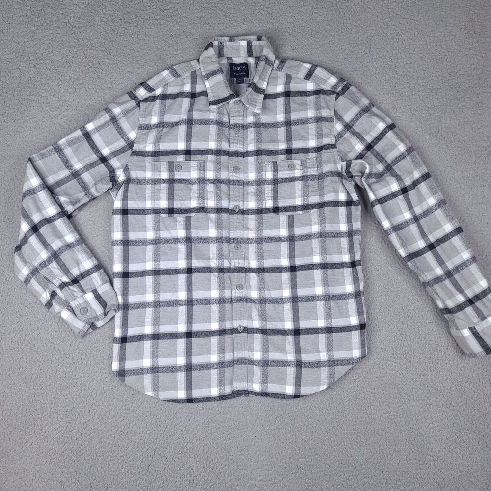 J Crew Flannel Shirt Men's XL Gray Plaid Cotton Button Down‎ Pockets Outdoor